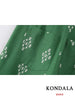 KONDALA Vintage Embroidery Green Wide-Leg Pants