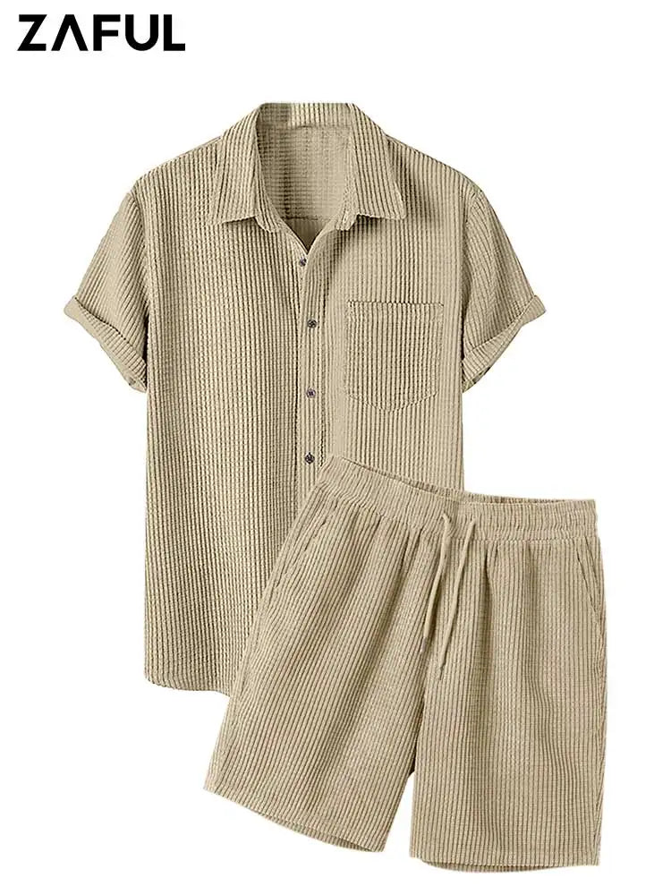 ZAFUL Corduroy Shirt and Shorts Set