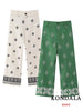 KONDALA Vintage Embroidery Green Wide-Leg Pants