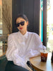 Korean Bubble Sleeve Pleated Blouse Spring Autumn New Long Sleeve Polo Neck White Shirt Tops Temperament Fashion Women Clothing