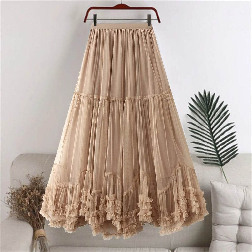 Women's A-Line Layered Tulle Midi Skirt