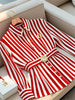 Limiguyue French High-end Red Stripe Blouse Polo Collar Brooch Top Autumn Women Small Fragrance Slim Belt Shirt Office Lady 582P