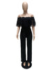 Patchwork Jumpsuit Women Casual Sexy Off Shoulder Slash Neck Long Sleeve Lady Black Jumpsuit Elegant Slim Wide Pants Streetwear