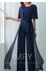 Lotus Leaf Sleeve Jumpsuit Women's Summer Long 2023 New Chiffon Jumpsuit Wide Leg Set Temperament Jumpsuit Female Bodysuit Blue