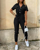 New Summer Jumpsuit Women Elegant Casual Lapel Buckle Printed Female Jumpsuit Woman Trousers Playsuit Overalls Bodysuit Romper