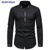 Gold Embroidery White Shirt Men Brand New Stand Collar Mens Dress Shirts Casual Slim Long Sleeve Chemise Homme Camisa Masculina