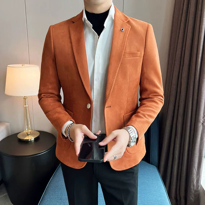 Men's Slim Fit Deerskin Velvet Blazer