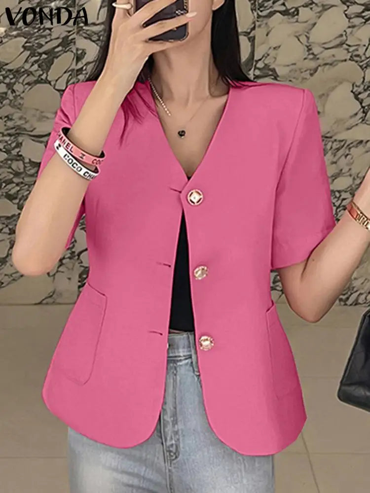 VONDA Short Sleeve V-Neck Blazer