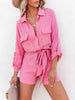 Summer Women Casual Playsuits Fashion Long Sleeve Overalls Jumpsuits Pockets Lace-up Buttons Shirt Playsuit Office Ladies Romper