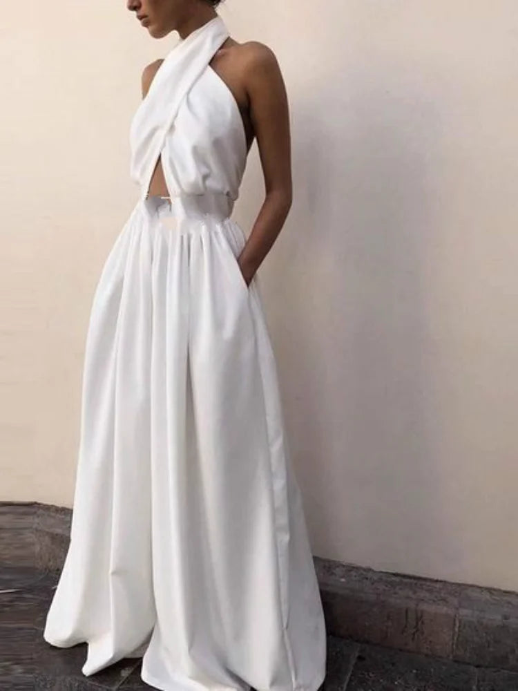 Halter Wide-Leg Bodycon Jumpsuit