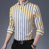 Men's Non-iron Slight Strech Soft Striped Dress Shirts Without Pocket Long Sleeve Standard-fit Youthful Casual Button-down Shirt
