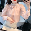 Korean Commute Spring Summer New Chiffon Blouses Women's Solid Round Neck Off Shoulder Ruched Fashion Loose Long Sleeve Shirts