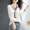 Elegant V-Neck Button Spliced All-match Lace Up Blouse Women's Clothing 2023 Spring New Casual Pullovers Loose Office Lady Shirt