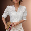 Summer Embroidery Puff Sleeve Linen Cotton Women Blouse Spring Casual White Hollow Out Tops Short Sleeve Shirt