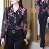 Elegant Floral Polo Collar Chiffon Shirt