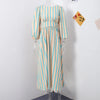 Striped Backless Maxi Dress with Belt and Lantern Sleeves