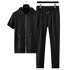 Men's Solid Color Zip-Up Tracksuit (Long Pants)