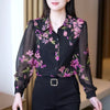 Elegant Floral Polo Collar Chiffon Shirt