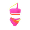 Female Swimwear Sexy Asymmetric High Cut Swimsuit Swim Bathing New Women 2025 One Shoulder Splicing Color Bikini Two Piece Set