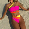 Female Swimwear Sexy Asymmetric High Cut Swimsuit Swim Bathing New Women 2025 One Shoulder Splicing Color Bikini Two Piece Set