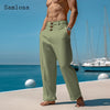 Men Elegant Triple Buttons Cotton Linen Pants