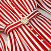 Limiguyue French High-end Red Stripe Blouse Polo Collar Brooch Top Autumn Women Small Fragrance Slim Belt Shirt Office Lady 582P