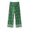 KONDALA Vintage Embroidery Green Wide-Leg Pants