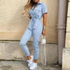 New Summer Jumpsuit Women Elegant Casual Lapel Buckle Printed Female Jumpsuit Woman Trousers Playsuit Overalls Bodysuit Romper
