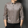 Men's Non-iron Slight Strech Soft Striped Dress Shirts Without Pocket Long Sleeve Standard-fit Youthful Casual Button-down Shirt
