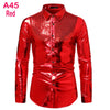 Men's Disco Shiny Gold Sequin Metallic Design Dress Shirt Long Sleeve Button Down Christmas Halloween Bday Party Stage Costume