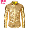 Men's Disco Shiny Gold Sequin Metallic Design Dress Shirt Long Sleeve Button Down Christmas Halloween Bday Party Stage Costume