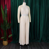 Elegant Pleated Jumpsuits for Women 2024 New O Neck Sleeveless Belt Waisted Floor Length Birthday Party Outfits Overalls Clothes