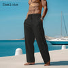 Men Elegant Triple Buttons Cotton Linen Pants