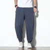 Summer Disc Buckle Striped Harem Pants
