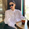 Korean Bubble Sleeve Pleated Blouse Spring Autumn New Long Sleeve Polo Neck White Shirt Tops Temperament Fashion Women Clothing