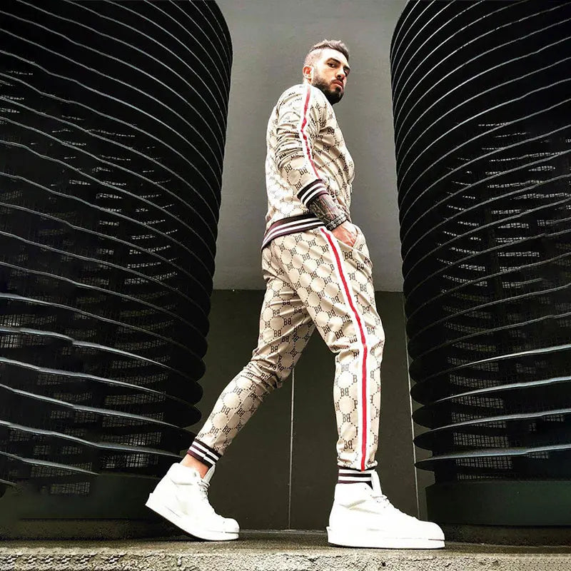 FITBBRFIT Men's Plaid Zip-Up Tracksuit (Spring & Autumn)