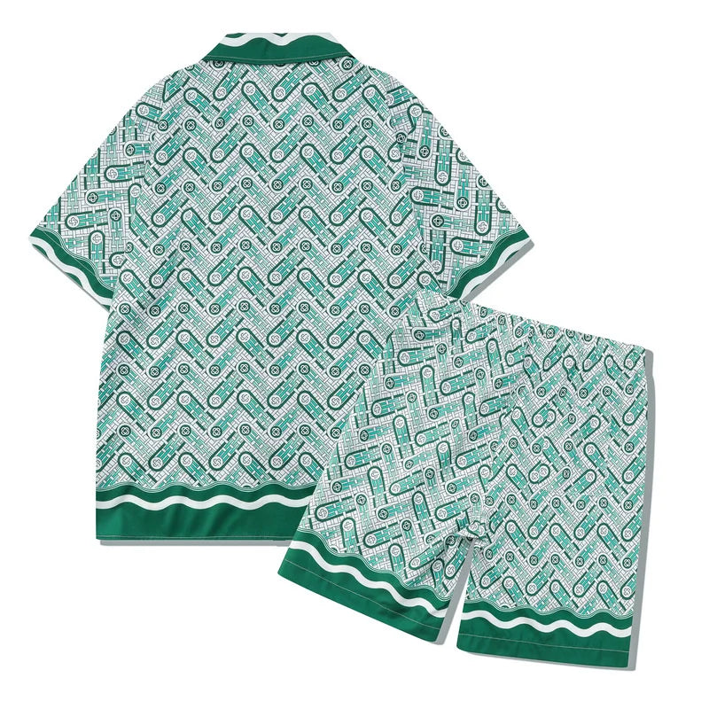 leviortin Men's Summer Printed Tracksuit: Mandarin Collar & Shorts