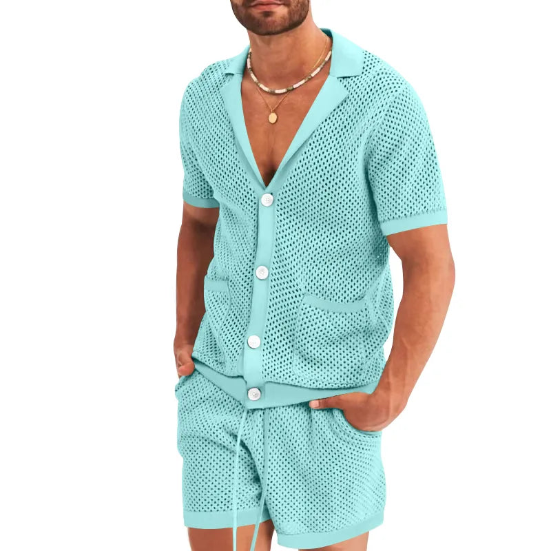 Men's Hawaiian Cutout See-Through Icy Silk Suit