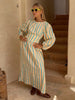 Striped Backless Maxi Dress with Belt and Lantern Sleeves
