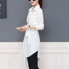 Women Shirt Long Sleeve  Irregular Tied Belts Lady Shirt Loose Commute Mild-length Dressing Up Polyester Lady Blouse For Female
