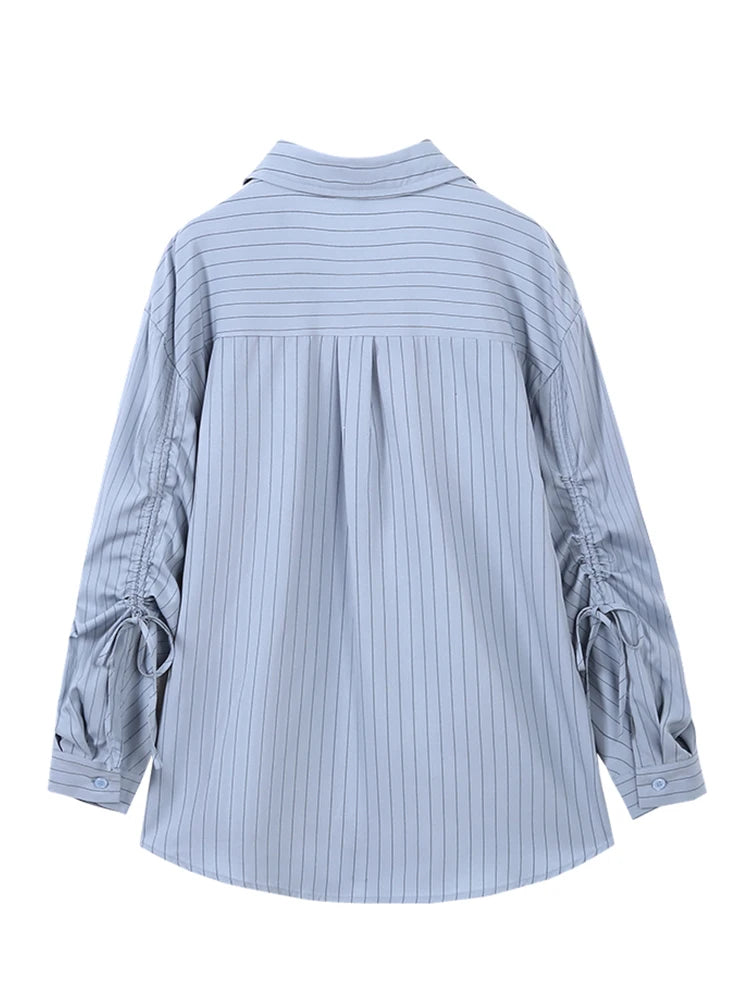Fall Winter Women Korean Fashion Striped Design Shirts Design Long Sleeve 2000s Aesthetic Shoujo Top Chic Mori Girl  Preppy