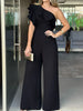 Ruffle One Shoulder Jumpsuit, Elegant Solid jumpsuit For Spring &Summer, women's Clothing