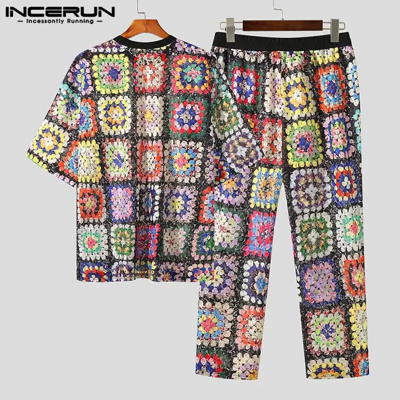 INCERUN Men's Fashion Suit: Oversized T-Shirt & Pants