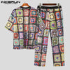 INCERUN Men's Fashion Suit: Oversized T-Shirt & Pants