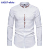 Gold Embroidery White Shirt Men Brand New Stand Collar Mens Dress Shirts Casual Slim Long Sleeve Chemise Homme Camisa Masculina