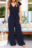 Women Daily Fashion Versatile Jumpsuit Sexy Solid Color Jumpsuit V-Neck Short Sleeve Open Back High Waist Elastic Loose Jumpsuit