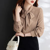 Woman Spring Autumn Style Blouses Shirts Lady Casual Long Sleeve Bow Tie Collar Solid Color Blusas Tops G2650