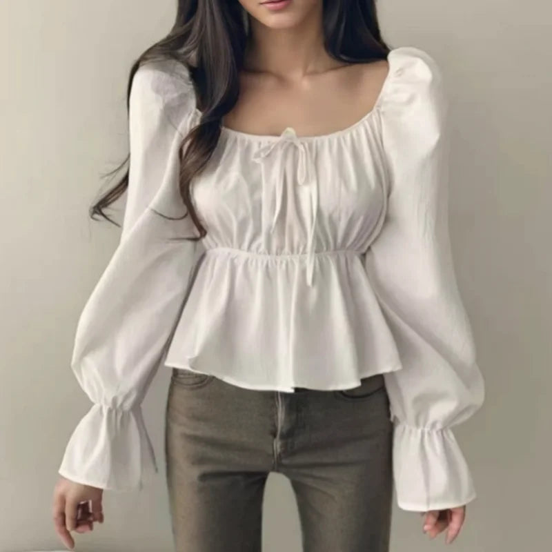 Ruffle White Flare Sleeve Blouse