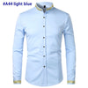 Gold Embroidery White Shirt Men Brand New Stand Collar Mens Dress Shirts Casual Slim Long Sleeve Chemise Homme Camisa Masculina