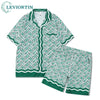leviortin Men's Summer Printed Tracksuit: Mandarin Collar & Shorts